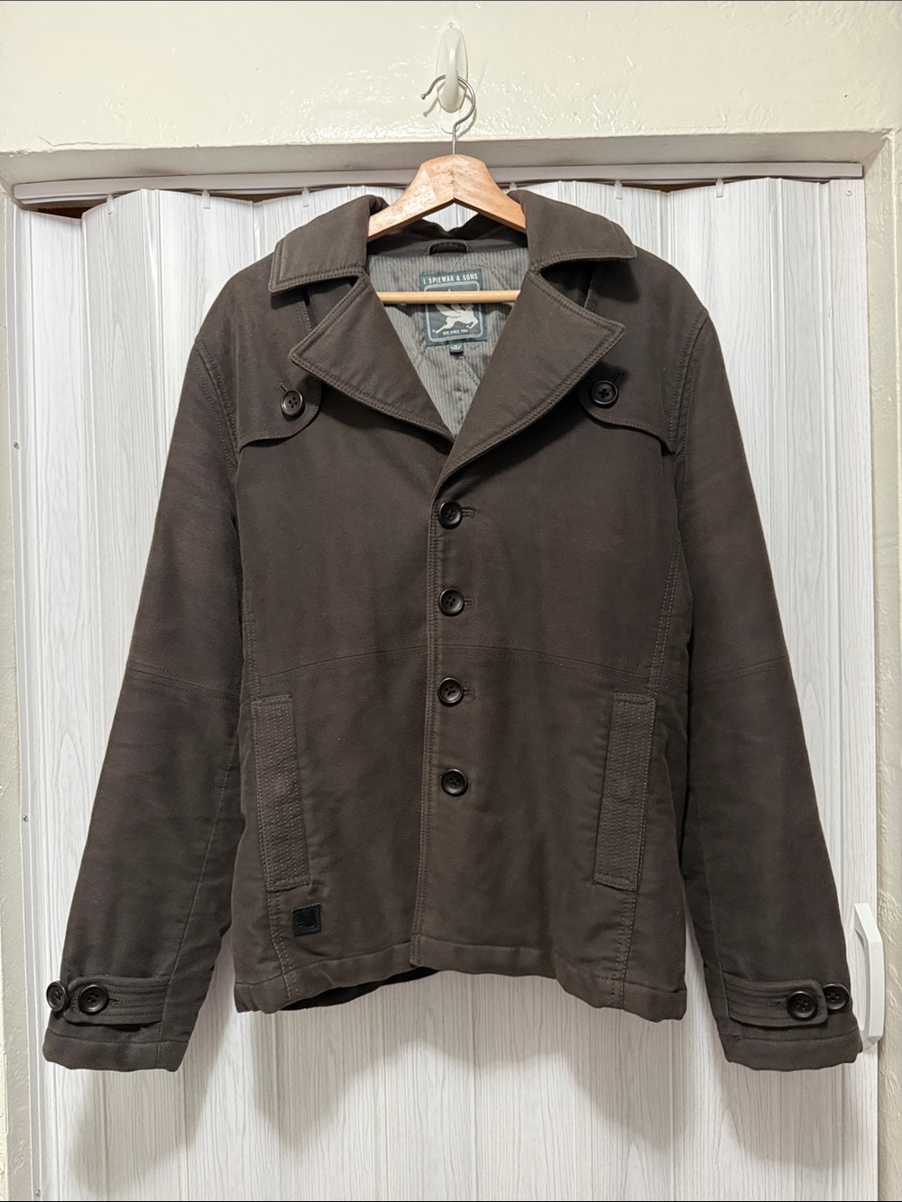 I. SPIEWAK & SONS SINGLE-BREASTED DECK JACKET COAT BROWN SIZE MEDIUM VINTAGE EUC